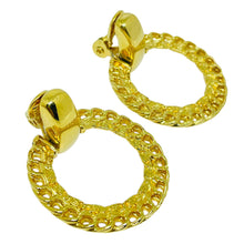 Load image into Gallery viewer, MONET signed vintage gold tone door knocker designer clip on earrings
