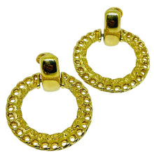 Load image into Gallery viewer, MONET signed vintage gold tone door knocker designer clip on earrings
