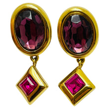 Load image into Gallery viewer, MONET signed vintage gold tone glass designer clip on drop earrings
