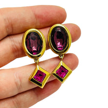 Load image into Gallery viewer, MONET signed vintage gold tone glass designer clip on drop earrings
