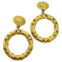 Load image into Gallery viewer, MONET signed vintage gold tone massive dangle designer clip on earrings
