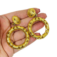 Load image into Gallery viewer, MONET signed vintage gold tone massive dangle designer clip on earrings

