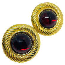 Load image into Gallery viewer, MONET signed vintage gold tone red glass designer clip on earrings
