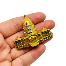 Load image into Gallery viewer, MONET signed vintage gold tone rhinestone United States Capitol Building brooch
