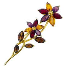 Load image into Gallery viewer, MONET signed vintage gold tone rhinestone flower designer brooch
