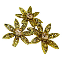 Load image into Gallery viewer, MONET signed vintage gold tone rhinestone flower designer brooch

