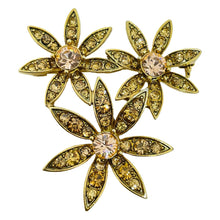 Load image into Gallery viewer, MONET signed vintage gold tone rhinestone flower designer brooch

