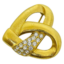 Load image into Gallery viewer, MONET signed vintage gold tone rhinestone heart designer brooch
