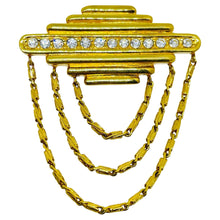 Load image into Gallery viewer, MONET signed vintage gold tone rhinestones dangle designer brooch
