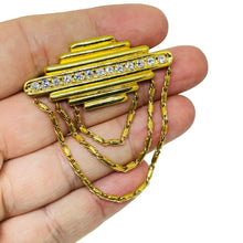 Load image into Gallery viewer, MONET signed vintage gold tone rhinestones dangle designer brooch
