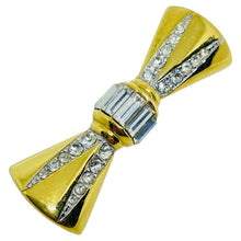 Load image into Gallery viewer, MONET signed vintage gold tone rhinestones designer bow brooch
