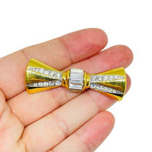 Load image into Gallery viewer, MONET signed vintage gold tone rhinestones designer bow brooch
