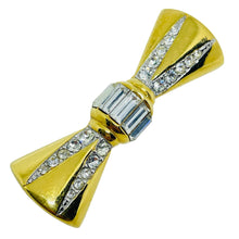 Load image into Gallery viewer, MONET signed vintage gold tone rhinestones designer bow brooch
