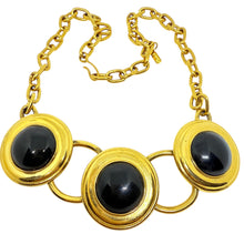 Load image into Gallery viewer, MONET signed vintage massive gold tone black resin designer chain necklace
