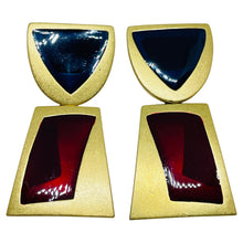 Load image into Gallery viewer, MONET signed vintage matte gold modernist geometric designs clip on earrings
