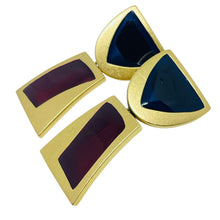 Load image into Gallery viewer, MONET signed vintage matte gold modernist geometric designs clip on earrings
