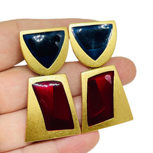 Load image into Gallery viewer, MONET signed vintage matte gold modernist geometric designs clip on earrings
