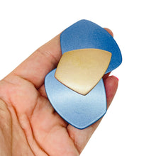 Load image into Gallery viewer, MONET signed vintage metallic blue modernist geometric massive designer brooch
