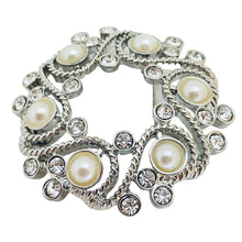 Load image into Gallery viewer, MONET signed vintage silver rhinestones pearls designer brooch
