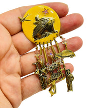 Load image into Gallery viewer, MOULIN ROUGE signed vintage gold enamel rhinestone designer brooch
