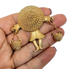 Load image into Gallery viewer, NAPIER signed vintage gold tone Asian water carrier designer brooch
