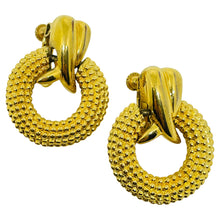 Load image into Gallery viewer, NAPIER signed vintage gold tone door knocker designer clip on dangle earrings
