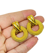 Load image into Gallery viewer, NAPIER signed vintage gold tone door knocker designer clip on dangle earrings
