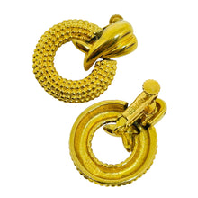 Load image into Gallery viewer, NAPIER signed vintage gold tone door knocker designer clip on dangle earrings
