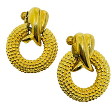 Load image into Gallery viewer, NAPIER signed vintage gold tone door knocker designer clip on dangle earrings
