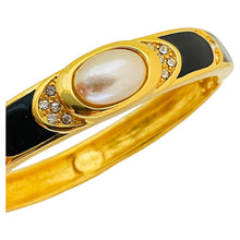 Load image into Gallery viewer, NAPIER signed vintage gold tone enamel rhinestone pearl designer bracelet
