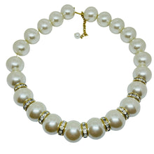 Load image into Gallery viewer, NAPIER signed vintage gold tone glass pearls rhinestones designer necklace
