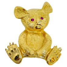 Load image into Gallery viewer, NAPIER signed vintage gold tone koala bear pink rhinestone eyes designer brooch
