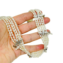 Load image into Gallery viewer, NAPIER signed vintage silver flier de lis natural beaded pearl designer necklace
