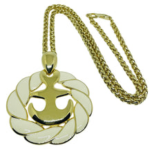 Load image into Gallery viewer, NAPIER vintage gold tone enamel nautical anchor massive pendant chain necklace
