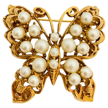 Load image into Gallery viewer, NAPIER vintage gold tone pearls butterfly designer brooch
