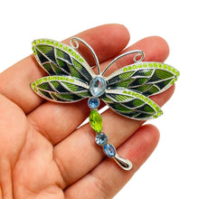 Load image into Gallery viewer, NAPIER vintage silver enamel rhinestone dragonfly brooch
