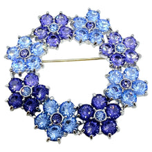 Load image into Gallery viewer, NOLAN MILLER signed vintage silver tone blue purple flowers designer brooch
