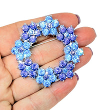 Load image into Gallery viewer, NOLAN MILLER signed vintage silver tone blue purple flowers designer brooch
