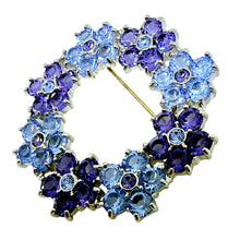 Load image into Gallery viewer, NOLAN MILLER signed vintage silver tone blue purple flowers designer brooch
