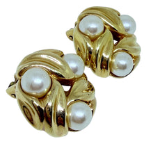Load image into Gallery viewer, NORDSTROM signed vintage gold tone pearls designer clip on earrings
