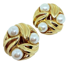 Load image into Gallery viewer, NORDSTROM signed vintage gold tone pearls designer clip on earrings
