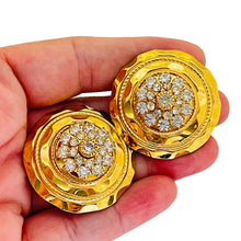 Load image into Gallery viewer, OLALA signed vintage gold tone rhinestone designer clip on earrings
