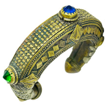 Load image into Gallery viewer, Old gold tone glass stones oriental cuff bracelet
