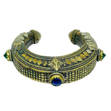 Load image into Gallery viewer, Old gold tone glass stones oriental cuff bracelet
