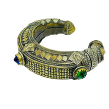 Load image into Gallery viewer, Old gold tone glass stones oriental cuff bracelet

