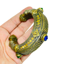 Load image into Gallery viewer, Old gold tone glass stones oriental cuff bracelet
