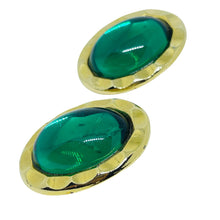 Load image into Gallery viewer, PAOLO GUCCI signed vintage gold tone emerald green glass designer clip on earrin
