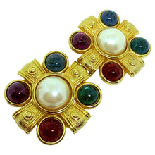 Load image into Gallery viewer, PAQUETTE signed vintage Maltese cross jewel pearl designer belt buckle
