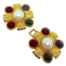 Load image into Gallery viewer, PAQUETTE signed vintage Maltese cross jewel pearl designer belt buckle
