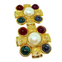 Load image into Gallery viewer, PAQUETTE signed vintage Maltese cross jewel pearl designer belt buckle
